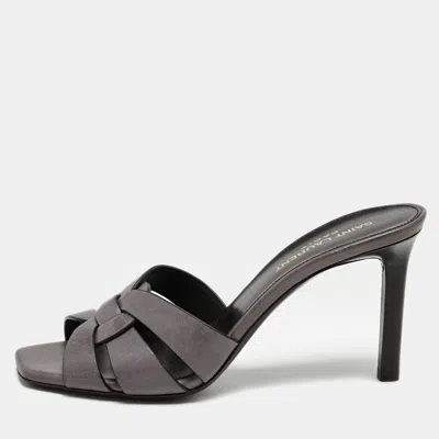 Pre-owned Saint Laurent Mauve Leather Tribute Slide Sandals Size 37