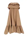 Saint Laurent Beige Long Dress With Bustier Neckline And Ruffled Skirt In Cotton Woman In Brown