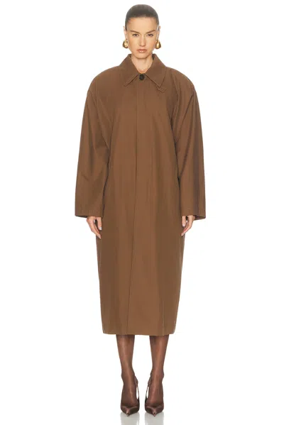 Saint Laurent Maxi Coat In Kaki Fonce