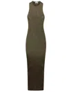 Saint Laurent Ribbed Knit Racer Back Dress In Green