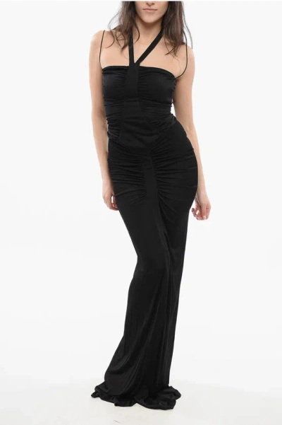 Saint Laurent Maxi Halter Neck Dress In Black