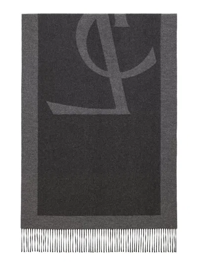 Saint Laurent Maxi Logo Silk Scarf In Gray