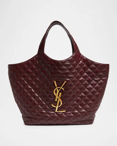 Saint Laurent Maxi Quilted Lambskin Shopping Tote Bag In Orange