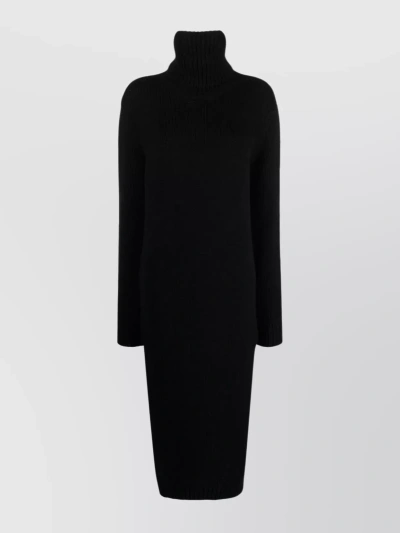 Saint Laurent Maxi Ribbed Knit Turtleneck Dress In Black