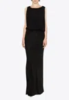 Saint Laurent Long Black Dress With Gathered Bodice In Black