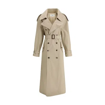 Saint Laurent Maxi Trench Coat In Neutral