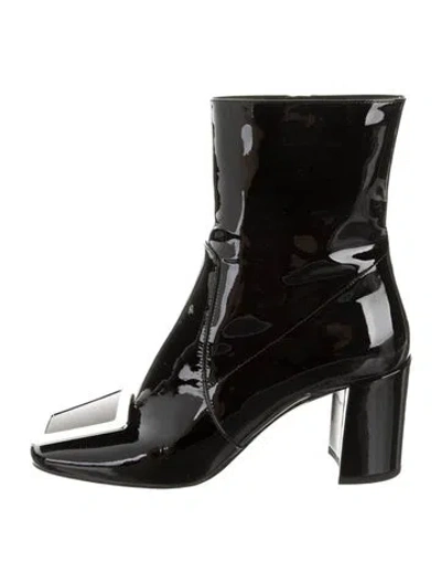 Pre-owned Saint Laurent Maxine Booties Patent Leather Boots W/ Tags In Black
