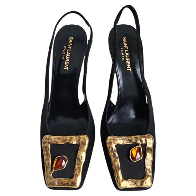 Pre-owned Saint Laurent Maxine Runway Silk Slingbacks Sz Eu40/us10. Sienna Miller Fav. In Brown