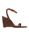 Saint Laurent 90mm May Leather Ankle-strap Wedge Sandals In Multi