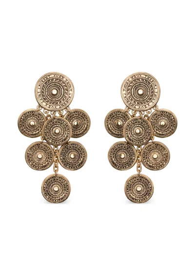 Saint Laurent Medallion Drop Earrings In Brown