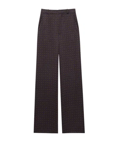 Saint Laurent Medallion Pants In Satin In Navy Blue/brown