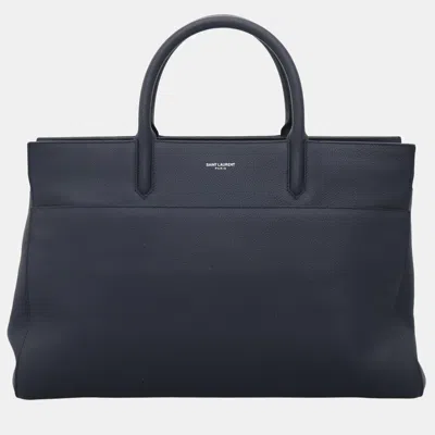 Pre-owned Saint Laurent Medium Cabas Rive Gauche Two Way Tote Bag In Blue