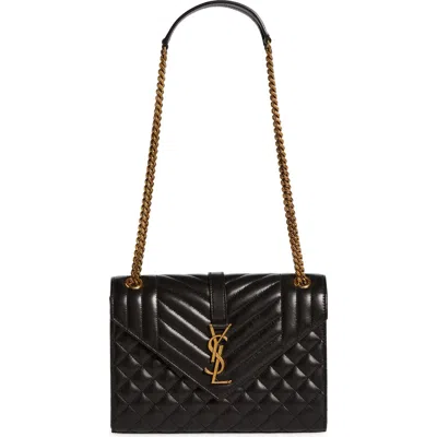 Saint Laurent Medium Cassandra Quilted Leather Envelope Bag In Nero/nero/nero