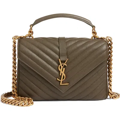 Saint Laurent Medium College Matelassé Leather Shoulder Bag In Brown
