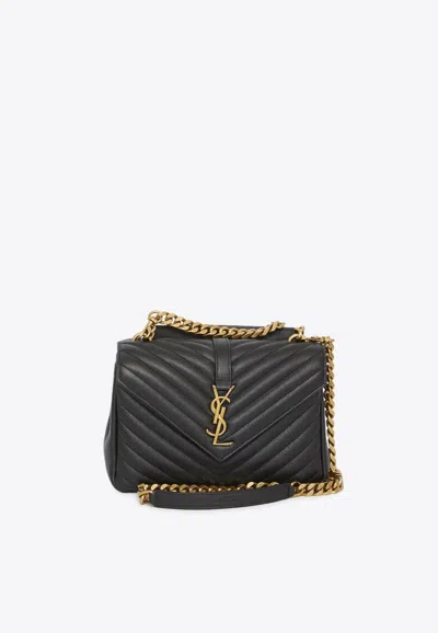 Saint Laurent Medium College Quilted Leather Shoulder Bag In Black