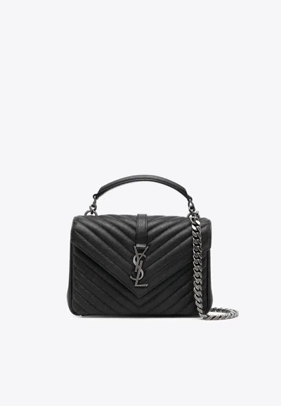 Saint Laurent Medium College Quilted Leather Shoulder Bag In Black