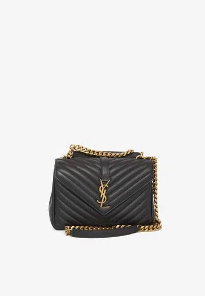 Saint Laurent Medium College Quilted Leather Shoulder Bag In Black