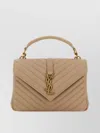 Saint Laurent Medium College Shoulder Bag With Quilted Foldover Top And Chain Handle In Brown