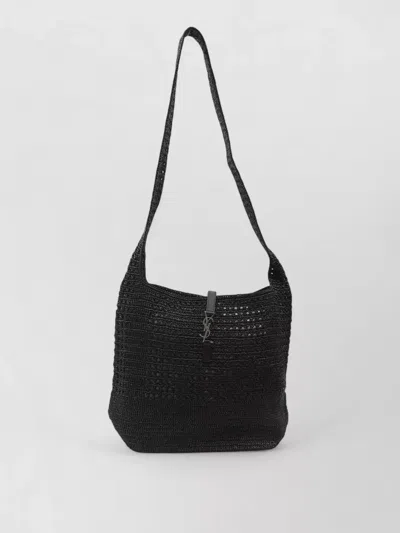 Saint Laurent Medium Crochet Shoulder Bag Net Design In Black