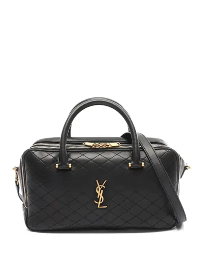 Pre-owned Saint Laurent Medium Duffel Quilted Leather Tote Bang In Black
