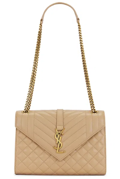 Saint Laurent Medium Envelope Chain Bag In Dark Toffee