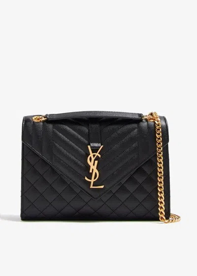 Saint Laurent Medium Envelope Handbag In Black