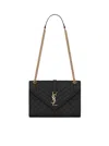 Saint Laurent Women Small Envelope Quilted Grain Leather Bag In Black