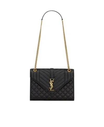 Saint Laurent Medium Envelope Leather Shoulder Bag In Black