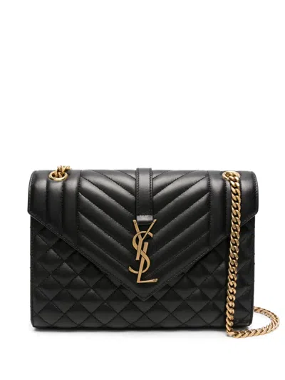 Saint Laurent Medium Envelope Leather Shoulder Bag In Schwarz