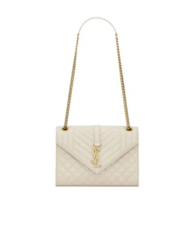 Saint Laurent Medium Envelope Logo-plaque Quilted Shoulder Bag In Nude