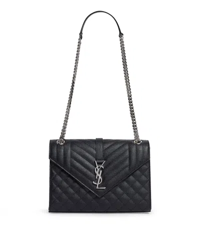 Saint Laurent Medium Envelope Matelassé Shoulder Bag In Black