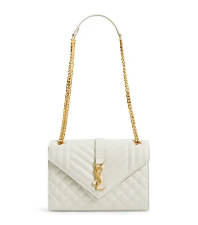 Saint Laurent Medium Envelope Matelassé Shoulder Bag In White