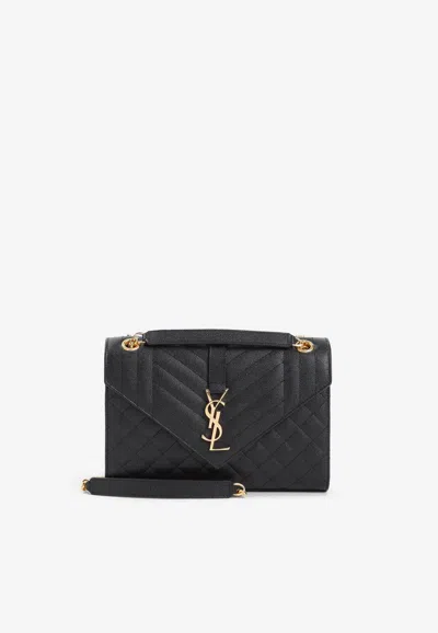 Saint Laurent Medium Envelope Quilted Leather Shoulder Bag In Black