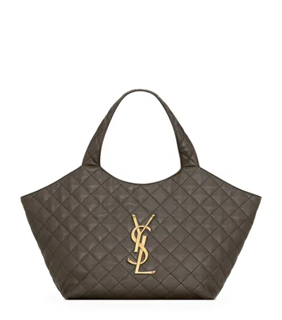 Saint Laurent Medium Icare Quilted Tote Bag In Green