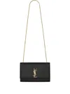 Saint Laurent Leather Clutch With Chain And Cassandre Logo In Black
