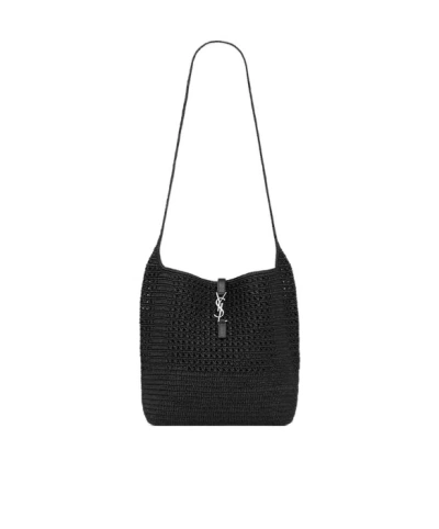 Saint Laurent Le 5 À 7 Medium Tote In Raffia Crochet In Black