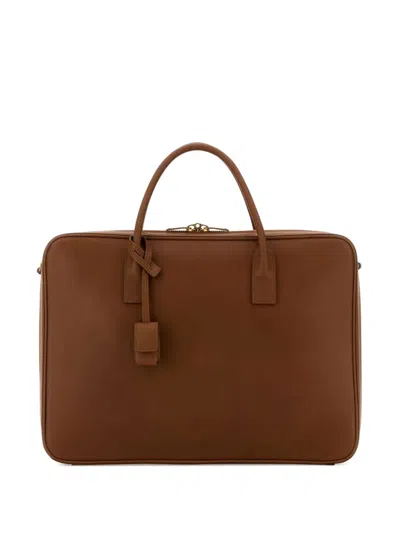 Saint Laurent Leather Briefcase Featuring Gold-tone Hardware In Brown