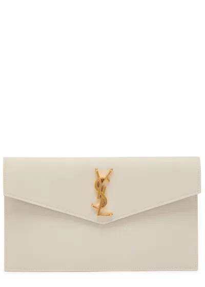 Saint Laurent Medium Logo Leather Pouch In White