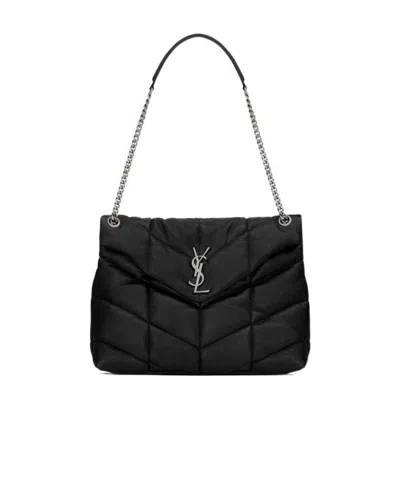 Saint Laurent Medium Loulou Leather Shoulder Bag In Black
