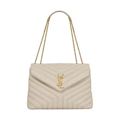 Pre-owned Saint Laurent Medium Loulou Matelasse Leather Shoulder Bag 'blanc Vintage' In White