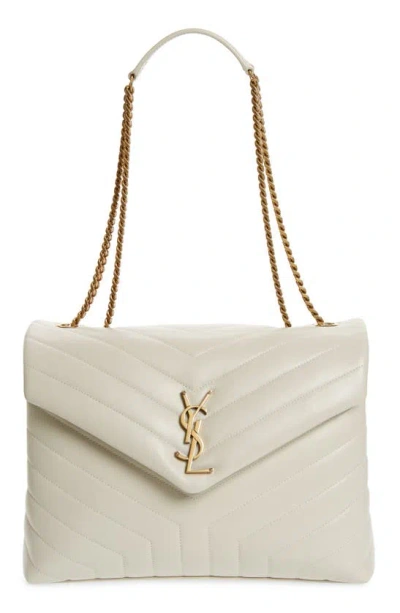 Saint Laurent Medium Loulou Quilted Shoulder Bag In White