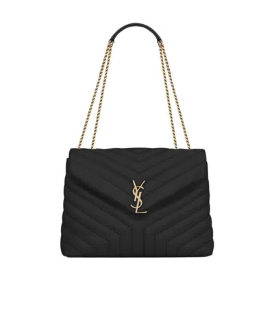 Saint Laurent Medium Loulou Quilted Shoulder Bag In Black