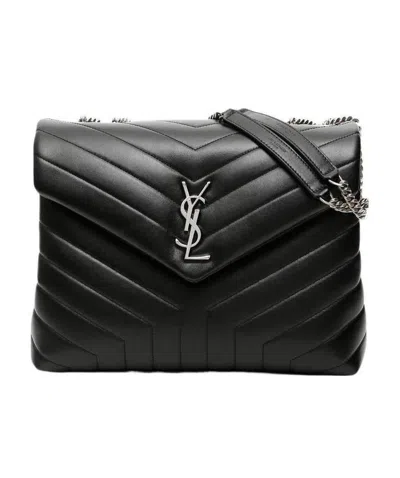 Saint Laurent Medium Loulou Quilted Shoulder Bag In Black