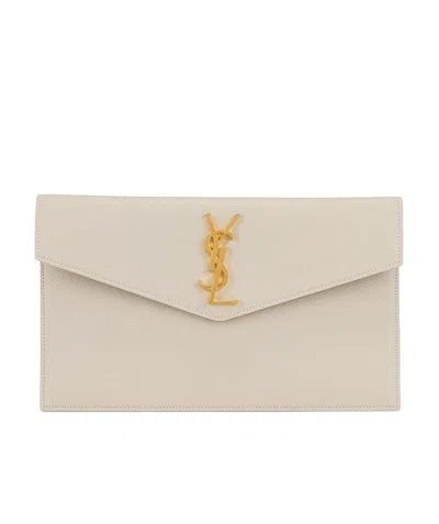 Saint Laurent Medium Monogram Clutch In Nude