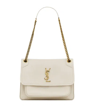 Saint Laurent Niki Medium Crinkled Calf Flap-top Shoulder Bag In White