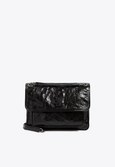 Saint Laurent Medium Niki Shoulder Bag In Vintage Leather In Black