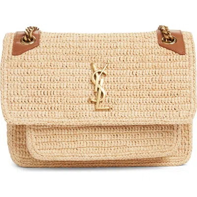 Saint Laurent Medium Niki Woven Raffia Shoulder Bag In Nude