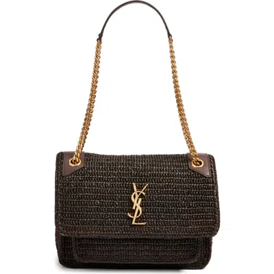 Saint Laurent Medium Niki Woven Raffia Shoulder Bag In Purple