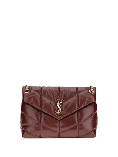 Saint Laurent Medium Puffer Bag In Glossy Leather In Burgundy