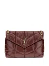 Saint Laurent Medium Puffer Quilted Logo Shoulder Bag In Burgundy